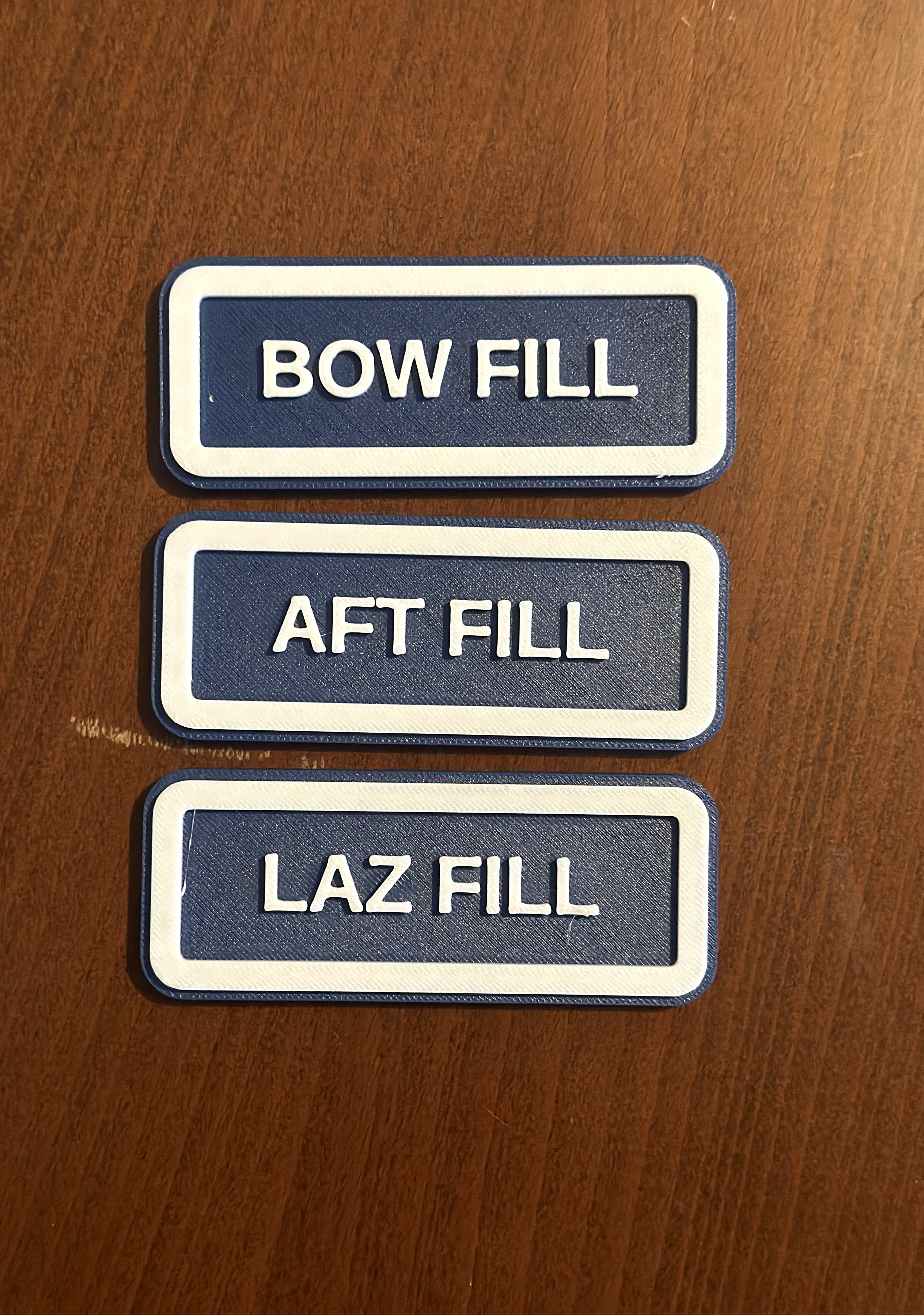 Fill labels bow aft lazarette
