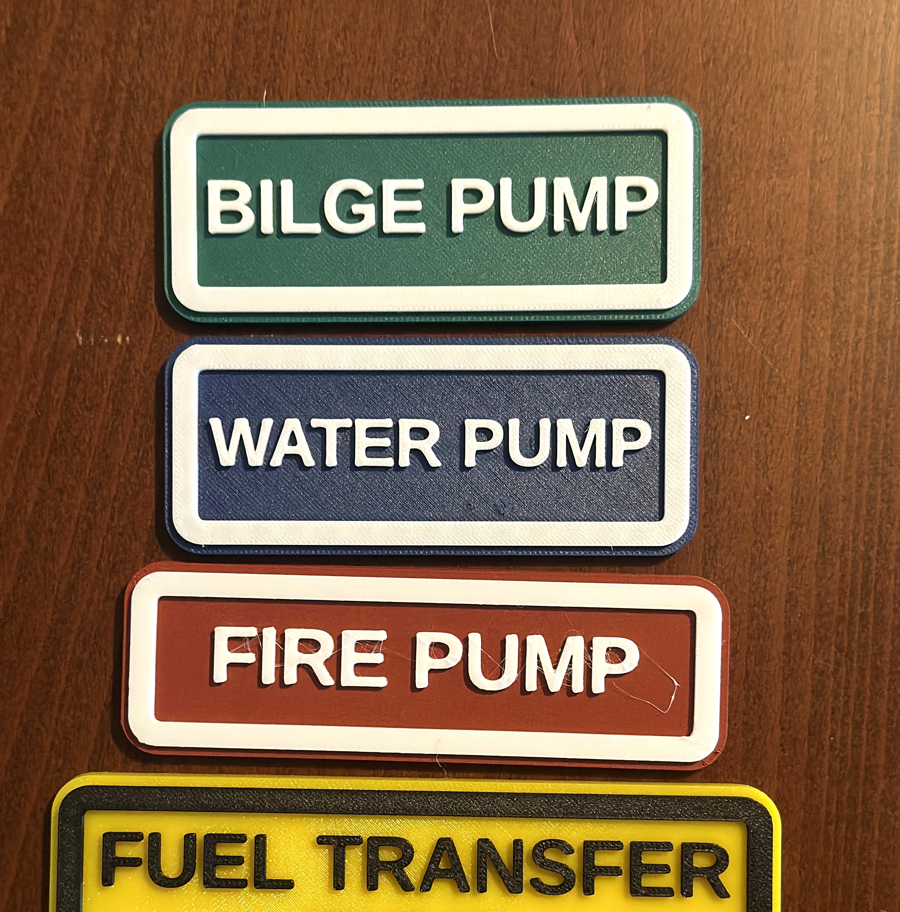 Engine room pump labels color coded