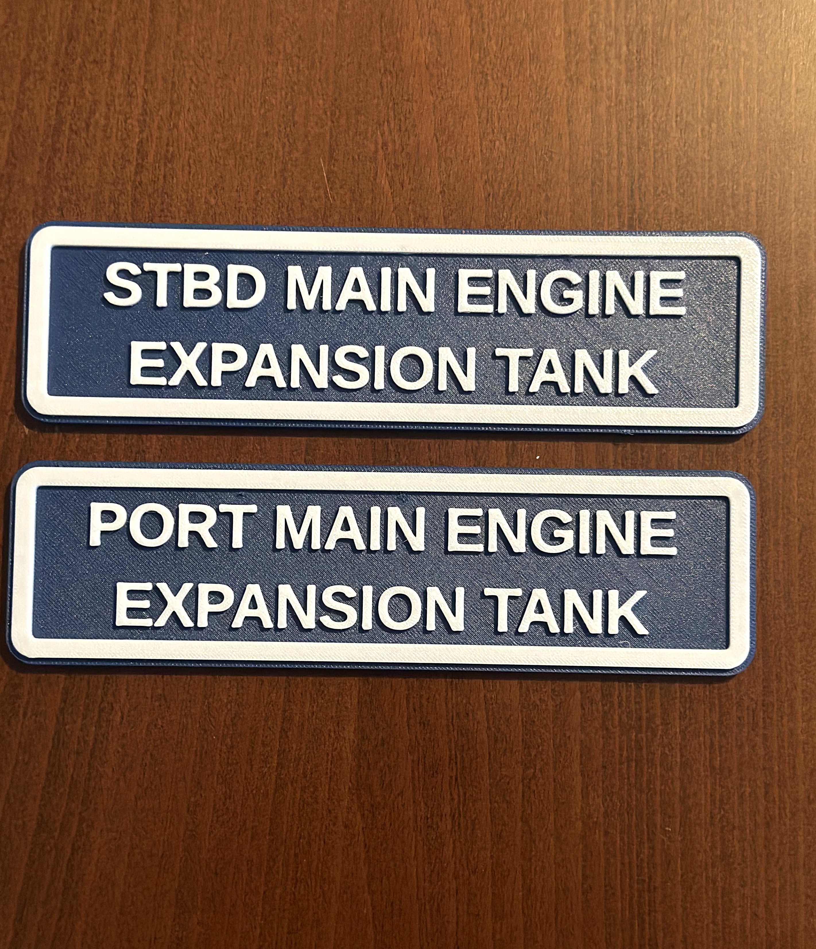 Engine room tank labels navy white